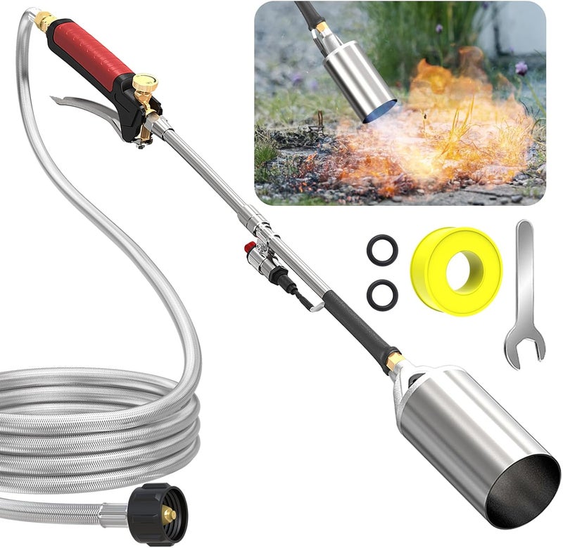 ACOVER Propane Torch Weed Burner Kit, High Output BTU with 10FT Weave Hose,Heavy Duty Torch with Flame Control and Turbo Trigger Push Button Igniter For Ice Snow Road,Weeding,Asphalt,Road Marking - Image 1